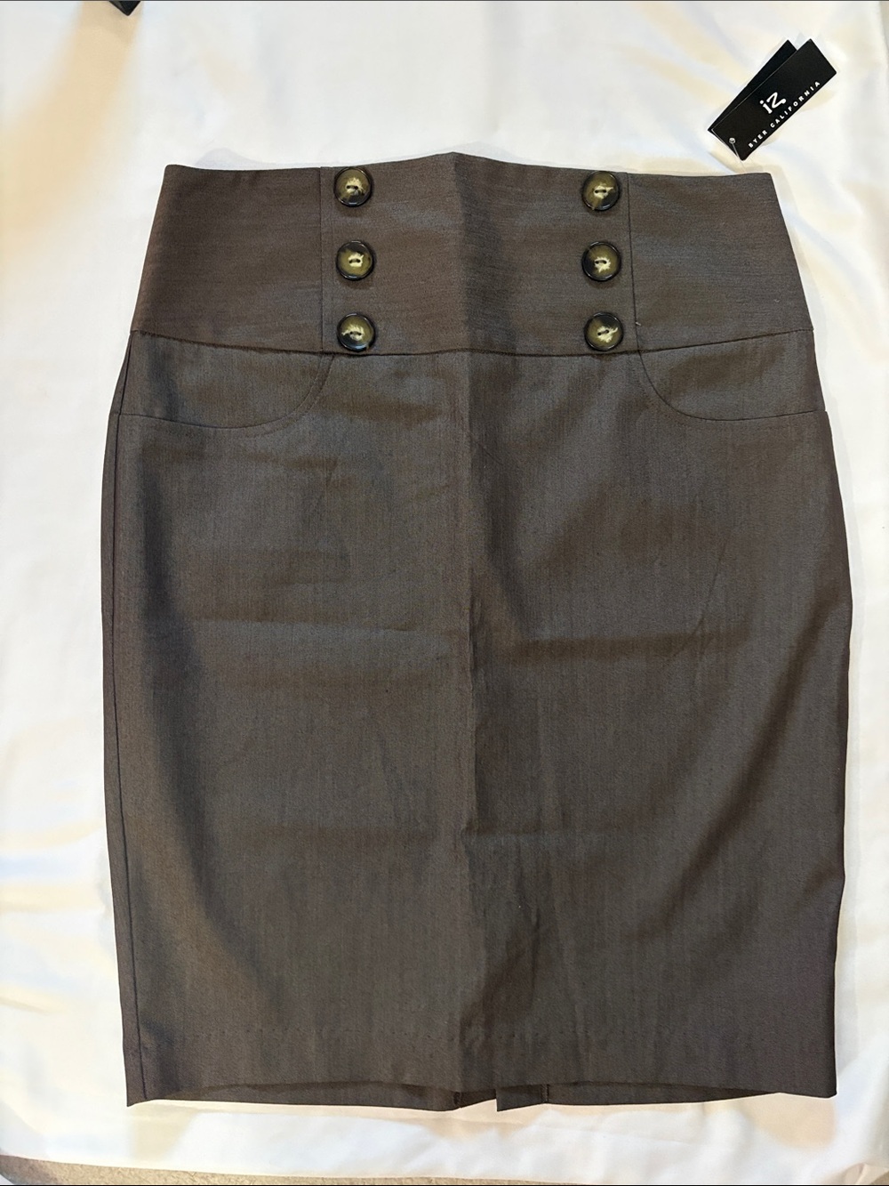 Byer California Dark Brown Button-Front Pencil Skirt